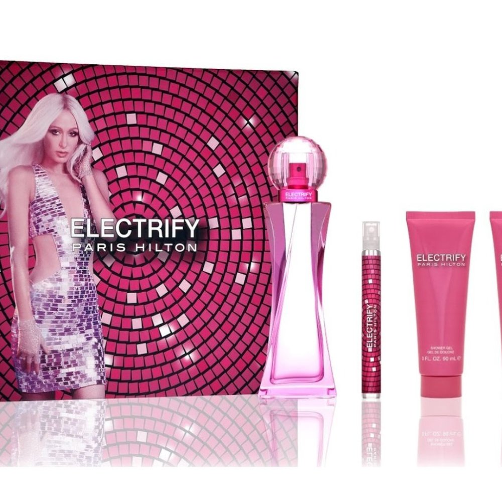 PARIS HILTON ELECTRIFY Eau De Parfum 3.4oz + 0.34oz Mini/Body Lotion+Shower Gel